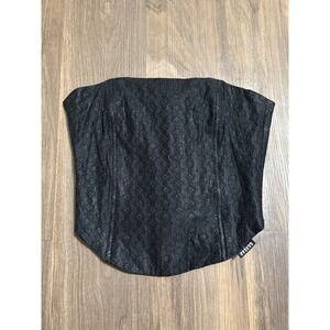 MIM Corset Top Women Size M Black Jacquard Lace Up Strapless Bustier Side Zip